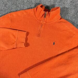 Polo Ralph Lauren Mens XXL Orange 1/4 Zip Pullover Sweater Pony Cotton Casual